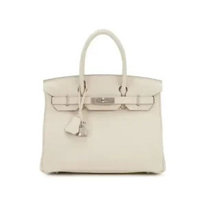 Hermes Women Birkin 30 Bag in Epsom Leather with Gold Hardware-White/Silver