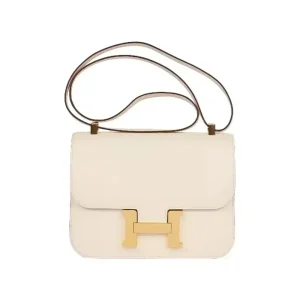 Hermes Women Constance 19 Bag Epsom Leather-White/Gold
