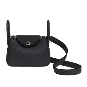 Hermes Women Lindy Mini 19 in Clemence Leather-Black/Silver