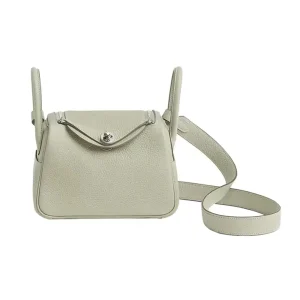 Hermes Women Lindy Mini 19 in Clemence Leather-White/Silver