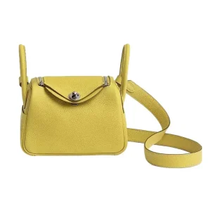 Hermes Women Lindy Mini 19 in Clemence Leather-Yellow/Silver