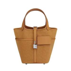 Hermes Women Picotin Lock 18 Pockets in Goeran Canvas Leather-Brown