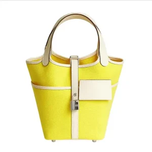 Hermes Women Picotin Lock 18 Pockets in Goeran Canvas Leather-Yellow