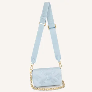 Louis Vuitton LV Women Wallet On Strap Bubblegram Blue Monogram Embroidered Quilted Calf