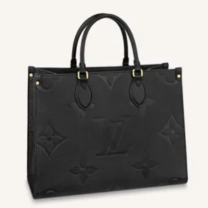 Louis Vuitton Women Onthego MM Tote Bag Black Embossed Grained Cowhide