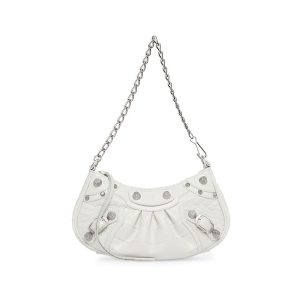 Balenciaga Women Le Cagole Mini Purse With Chain Crocodile Embossed-White