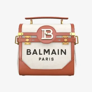 Balmain Women Bi-material Canvas and Ecru Calfskin B-Buzz Bag CN1DB530TCFE