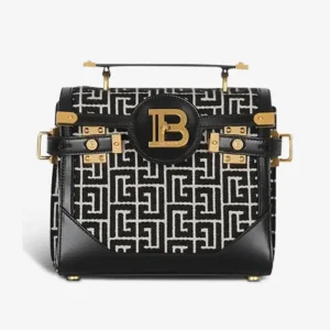 Balmain Women Bicolor Khaki and Black Calfskin Jacquard B-Buzz Bag CN1DB599TJGH