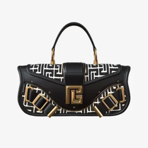 Balmain Women Blaze Clutch Bag in Leather with Balmain Jacquard Monogram BN1AE795TJGH