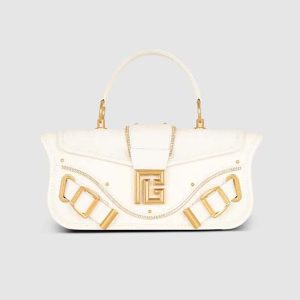 Balmain Women Blaze Grained Leather Clutch Bag-White
