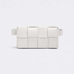 Bottega Veneta Women Belt Cassette Mini Intreccio Leather Belt Bag-White