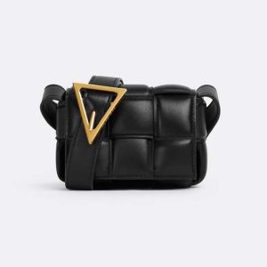 Bottega Veneta Women Candy Padded Cassette Mini Padded Intreccio Leather Cross-Body Bag-Black