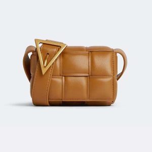 Bottega Veneta Women Candy Padded Cassette Mini Padded Intreccio Leather Cross-Body Bag-Brown