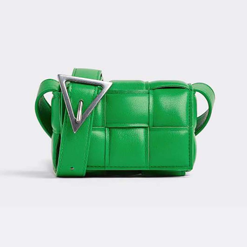  Bottega Veneta Women Candy Padded Cassette Mini Padded Intreccio Leather Cross-Body Bag-Green 