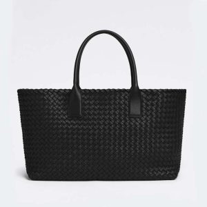 Bottega Veneta Women Medium Cabat Leather Tote Bag with Detachable Strap-Black