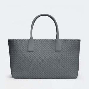 Bottega Veneta Women Medium Cabat Leather Tote Bag with Detachable Strap-Gray