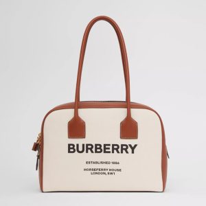 Burberry Women Medium Horseferry Print Cotton Canvas Half Cube Bag-Brown