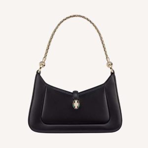 Bvlgari Women Serpenti Baia Small Shoulder Bag in Calf Leather-Black