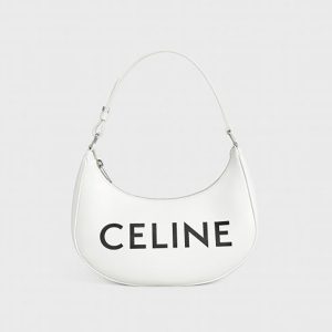 Celine Women Ava Bag in Smooth Calfskin with Celine Print-White
