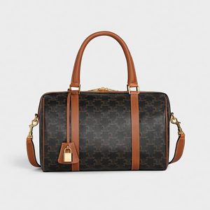 Celine Women Boston Bag in Triomphe Canvas-Brown