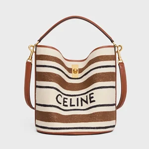 Celine Women Bucket 16 Bag in Striped Textile with Celine Jacquard