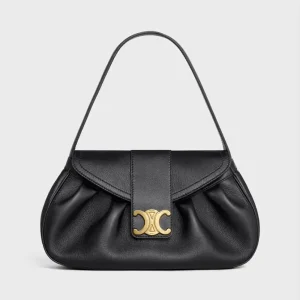 Celine Women Medium Polly Bag in Supple Calfskin-Black 115633FDU