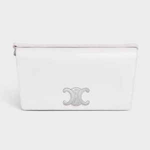 Celine Women Trapeze Triomphe Bag in Shiny Calfskin-White