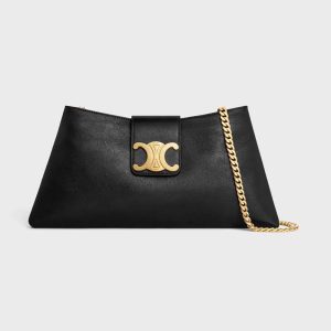 Celine Women Wiltern Clutch Triomphe Soft in Smooth Calfskin-Black