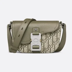 Dior Men Mini Saddle Messenger Bag with Flap Khaki Dior Oblique Jacquard