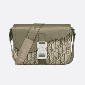 Dior Men Small Saddle Messenger Bag with Flap Khaki Dior Oblique Jacquard