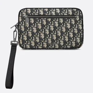 Dior Men Toiletry Bag Beige and Black Dior Oblique Jacquard