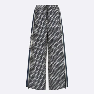 Dior Women Flared Pants Blue and Ecru Technical Taffeta Jacquard with Dior Oblique Motif