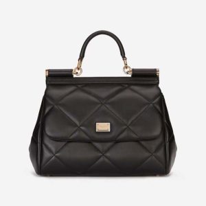 Dolce Gabbana D&G Women Medium Sicily Bag in Quilted Calfskin-Black