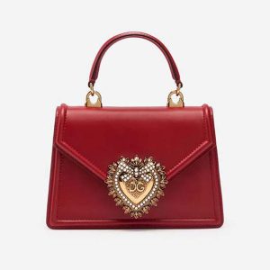 Dolce Gabbana D&G Women Small Smooth Calfskin Devotion Bag-Maroon