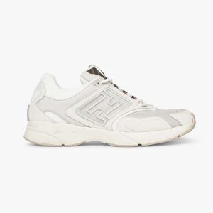 Fendi Men Faster Trainers White Nubuck Leather Low-Tops