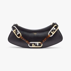 Fendi Women O’Lock Swing Black Leather Pouch