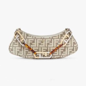 Fendi Women O’Lock Swing Dove Gray Tapestry Fabric Pouch