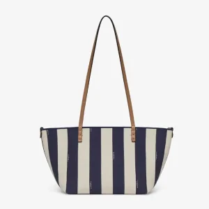 Fendi Women Small Roll Reversible Shopper in Pequin Striped and Midnight Blue FF Fabric