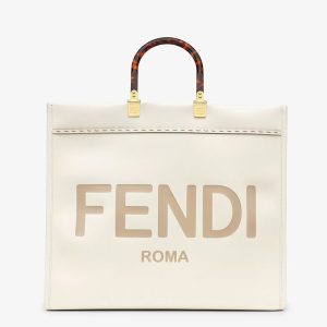 Fendi Women Sunshine Shopper Leather Shopper-White