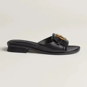 Hermes Women Isle Sandal in Calfskin Leather-Black H241145Z 02350