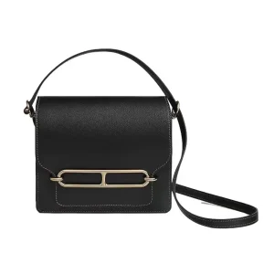 Hermes Women Roulis Mini Bag in Evergrain Calfskin-Black/Gold