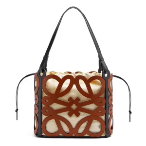 Loewe Women Small Anagram Cut-out Tote in Calfskin-Tan A821Q05X01