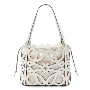 Loewe Women Small Anagram Cut-out Tote in Calfskin-White A922Q05X02