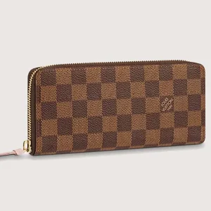 Louis Vuitton LV Unisex Clémence Wallet Brown Pink Damier Ebene Coated Canvas