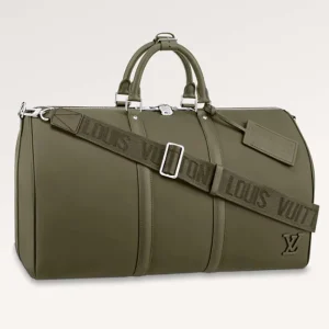 Louis Vuitton Unisex Keepall Bandoulière 50 Travel Bag Khaki LV Aerogram Cowhide Leather