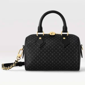 Louis Vuitton LV Women Speedy Bandouliere 20 Handbag Black Calfskin Double Zip