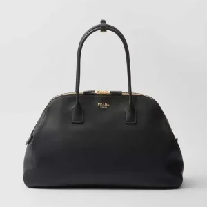 Prada Women Large Leather Tote Bag with Zipper Closure-Black 1BG506