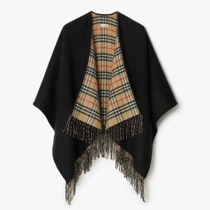 Burberry Women Check Wool Reversible Cape-Black 80778971