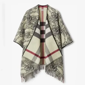 Burberry Women Reversible EKD Check Wool Cape-White 80748511