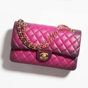 Chanel Women Classic 11.12 Handbag in Lambskin Leather-Rose